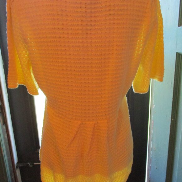 Cato Bright Yellow Cable Knit Short Sleeved Button-Up Sweater w/Round Neckline - Picture 2 of 3